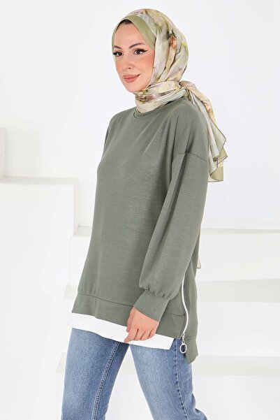 TOFİSA Garnili Zippered Sweatshirt D-1 Khaki - 27610