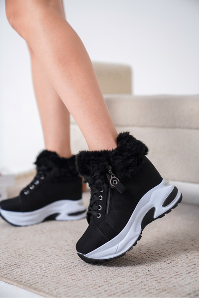 Cananın Pabuçları CNP 01-01 GİZLİ TOPUKLU KÜRK DETAYLI BAĞCIKLI BOT