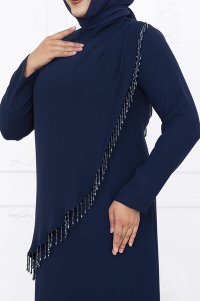 Amine Hüma Melek Abiye Elbise Lacivert