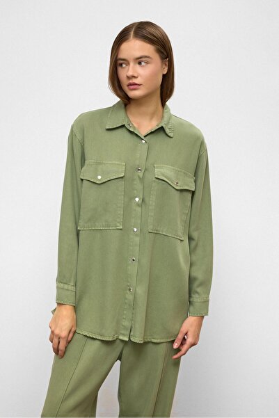 Olcay Snap Closure Casual Soft Denim Two-Piece Set Green 9378-Tk