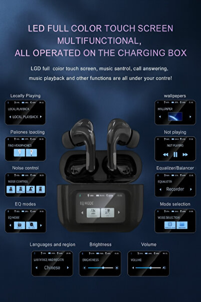 TECHNOMEN Dokunmatik Ekranlı Bluetooth Kablosuz Kulaklık ANC Gürültü Engelleme Modlu Şarj Kutulu HD Mikrofon