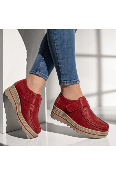 BMoD Red leather women's casual shoes with platform MOD12137