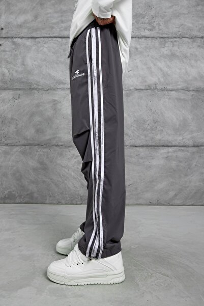 NOMARC Erkek Antrasit Etxoebang Yazılı Paraşüt Kumaş Baggy Eşofman Altı