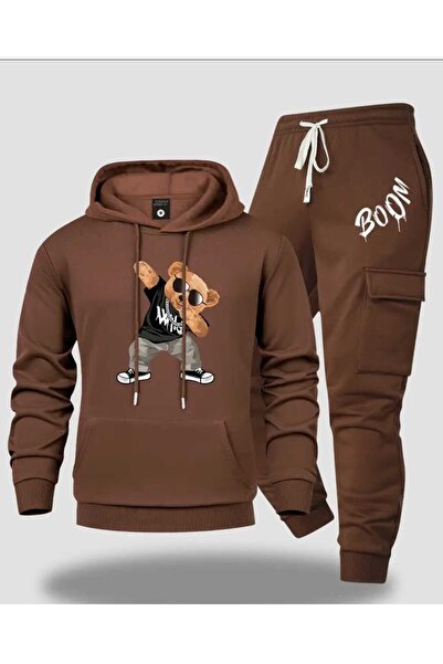 ORVIO Group Men's Hooded Teddy Bear Printed - Tracksuit Set