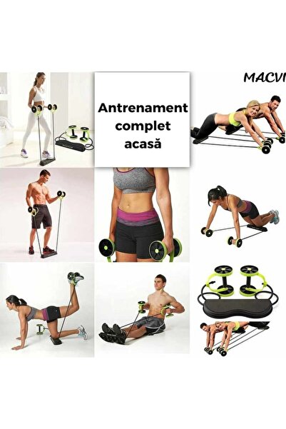 MACVI Fitness equipment Macvi® with double rollers and elastic bands, for abs, back, arms, and legs, with