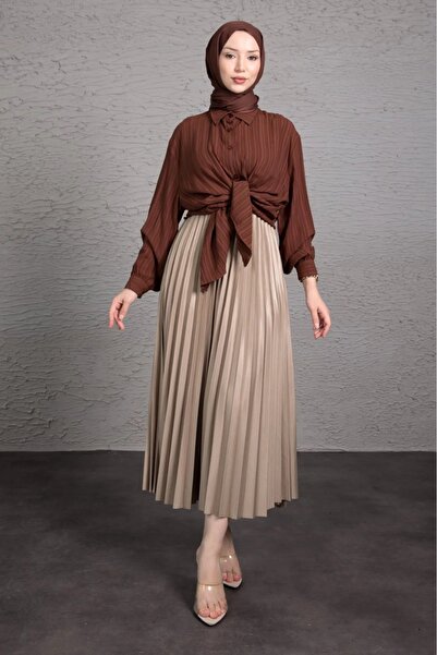 JESSE STORY Women's Leather Look Pleated Skirt 88 cm