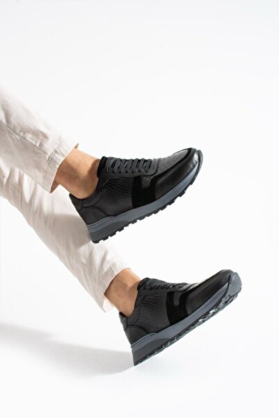 MEEGORA Erkek Siyah Günlük Hakiki Deri/Süet Ayakkabı