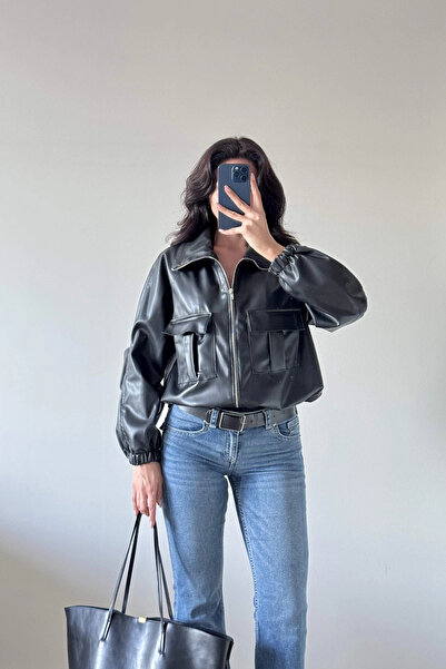 Eka Jachetă de piele neagră pentru femei 0011-1192