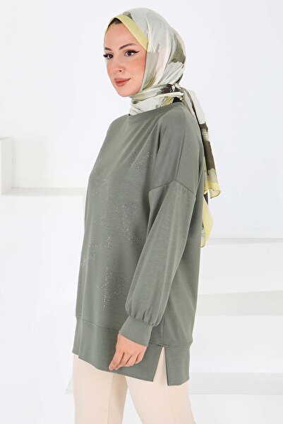 TOFİSA Yıldız Taş Detaylı Tunik Haki - 27673
