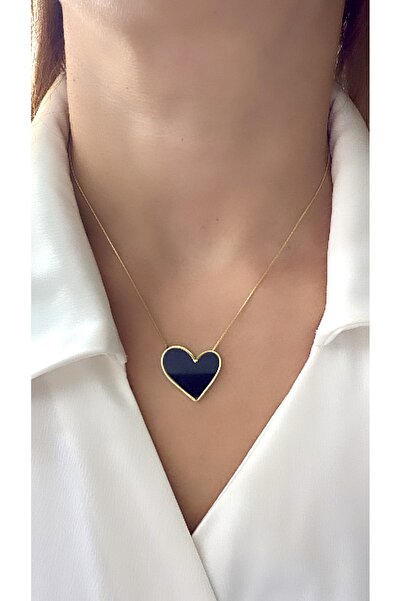 VNS Accessories Steel Black Heart Necklace