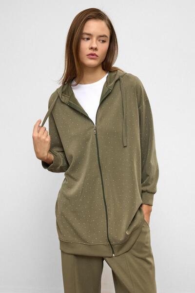 Olcay Sweatpants-Set aus Premium-Stoff mit Kapuze und Reißverschluss, KHAKI 9371-TK