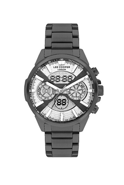 Lee Cooper ساعة رجالية رقمية بمينا فضي - LC07878.060
