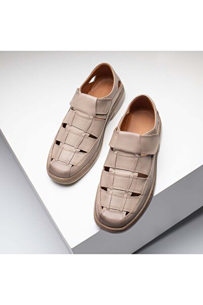 Modlet.ro Men's beige perforated leather shoes with hook-and-loop closure MOD...