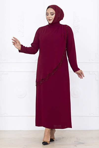 Amine Hüma Melek Abiye Elbise Bordo