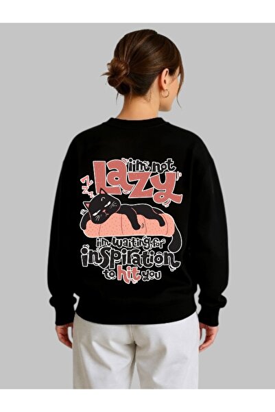ArtYus سويت شيرت للجنسين بأكمام طويلة مطبوع عليه Lazy Cat Cat Back Transfer و...