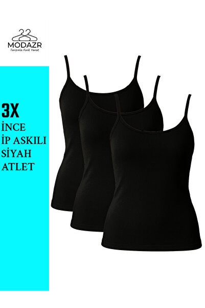 Aydoğan Women's Black Lycra Rope Strap Undershirt 3 Pieces