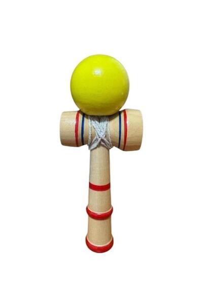 Kendama japonez din lemn cu bilă galbenă