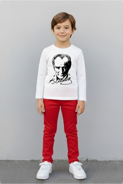 FATELLA Children's Ataturk Printed Long Sleeve T-Shirt + Pants Set April 23 O...