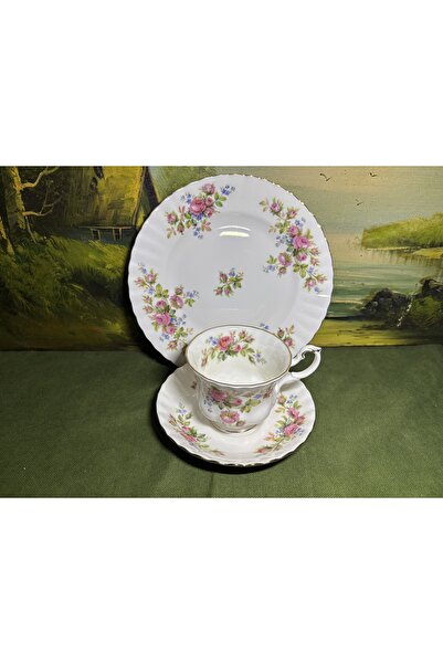 tayfuntufan antika koleksiyon فنجان قهوة وشاي رويال ألبرت موس روز مع صحن وطبق للحلوى