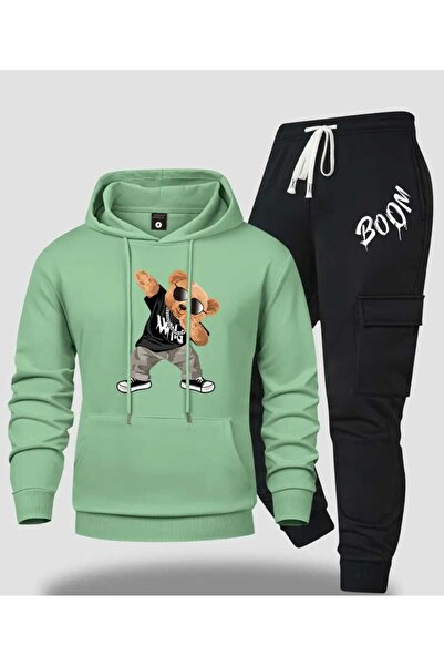 ORVIO Group Men's Hooded Teddy Bear Printed - Tracksuit Set