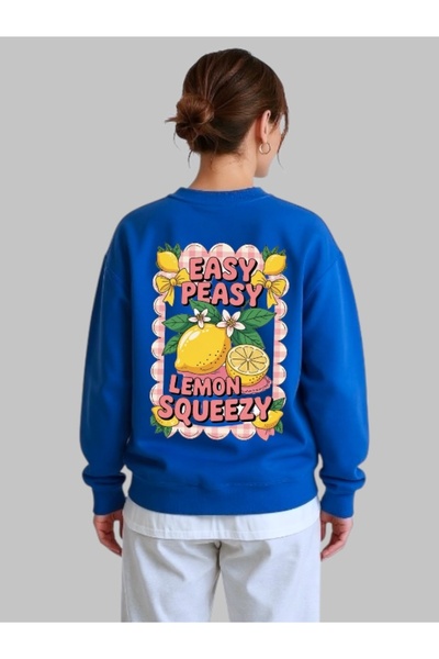 ArtYus Унисекс дълъг ръкав Easy Peasy Lemons с трансферна печат на гърба и ве...
