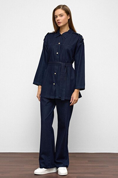 Olcay Παντελόνι τουνίκ με λεπτομέρεια απολέτας Τζιν ΣΕΤ ΣΚΟΥΡΟ ΜΠΛΕ 9381-TK