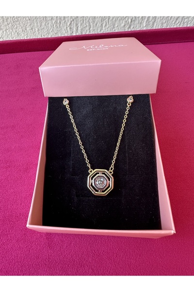 Milena Designer Store قلادة ميلينا إسطنبول سداسية الشكل من الفضة والذهب المختلط