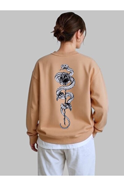 ArtYus سويت شيرت للجنسين بأكمام طويلة مطبوع عليه ثعبان ووردة على الظهر وياقة ...