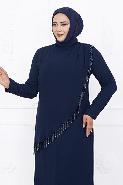 Amine Hüma Melek Abiye Elbise Lacivert