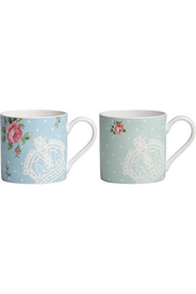Royal Albert Polka Rose and Polka Blue Mug Set, Porcelain by Royal Albert, Blue, Set of 2