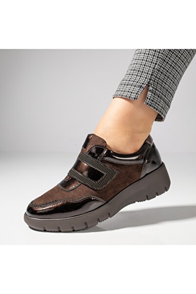 Modlet.ro Pantofi sport casual cu platformă, maro lucios, pentru femei, cu în...