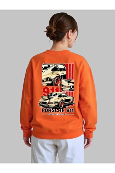 ArtYus Mânecă lungă unisex Porsche 911 Car Rear Transfer cu imprimeu guler ro...