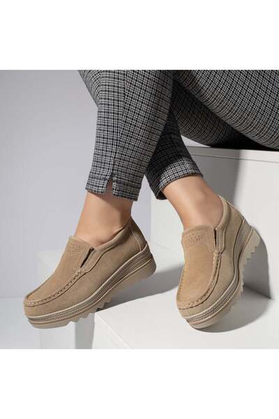 Modlet.ro Дамски ежедневни обувки на платформа от естествена кожа и велур в ц...