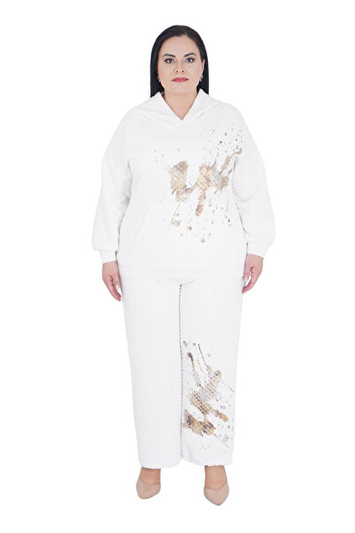 Darkmen Women's Plus Size Winter White Bottom Top Set