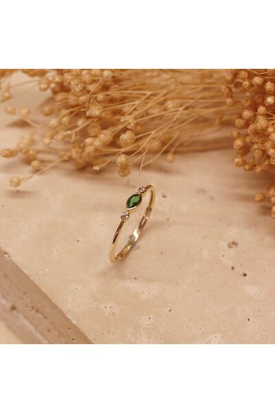 TAHAN MÜCEVHERAT Zümrüt Taşlı Minimal Yüzük-20