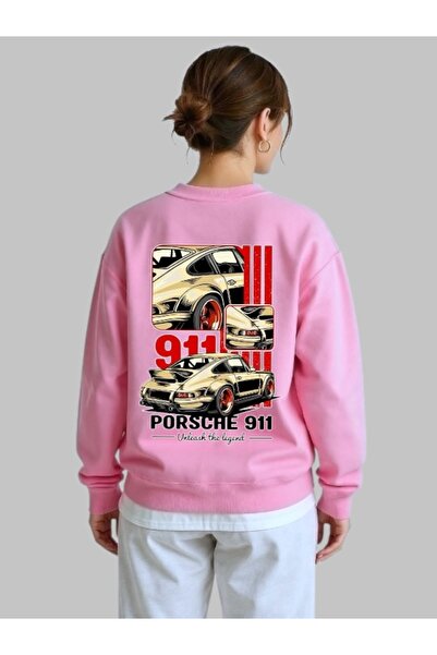 ArtYus Mânecă lungă unisex Porsche 911 Car Rear Transfer cu imprimeu guler ro...