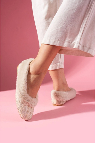 SHOUGO Άνετα και ελαφριά παπούτσια σπιτιού με βελούδινη λεπτομέρεια και γκρι ύφασμα