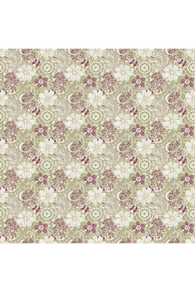 Mank Fețe de masă, Linclass - GWENN (imprimare florală verde-măsliniu-violet) / 80 x 80 cm / 20 buc