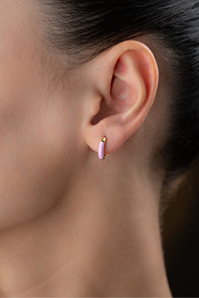 Silvano Jewelry 925 Ayar Gümüş Pembe Mineli Halka Çocuk Küpe