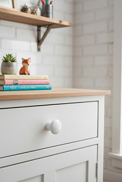 MegaVitrin White Plastic Mushroom Knob Furniture Handle - Single Screw - Cabinet and Drawer Handle