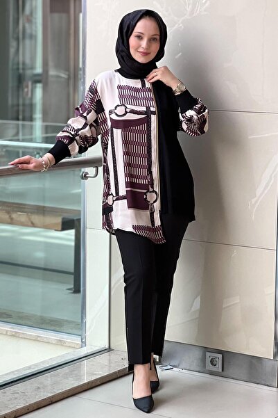Ghisa Asymmetrical Zippered Satin Knitwear Combination Tunic