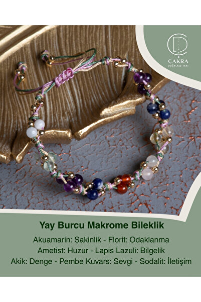 ÇAKRA DOĞAL TAŞ Yay Burcu Makrome Bileklik