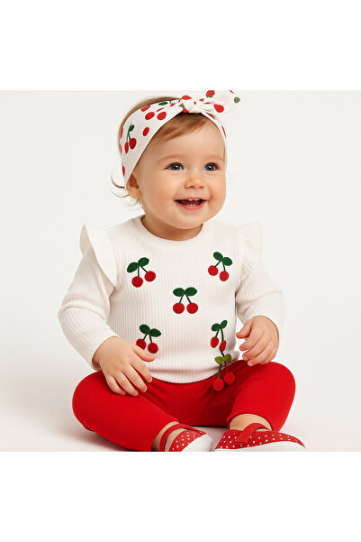 mini kanka مجموعة ملابس الأطفال الرضع باللون الأحمر الكرزي – مجموعة ملابس مكو...