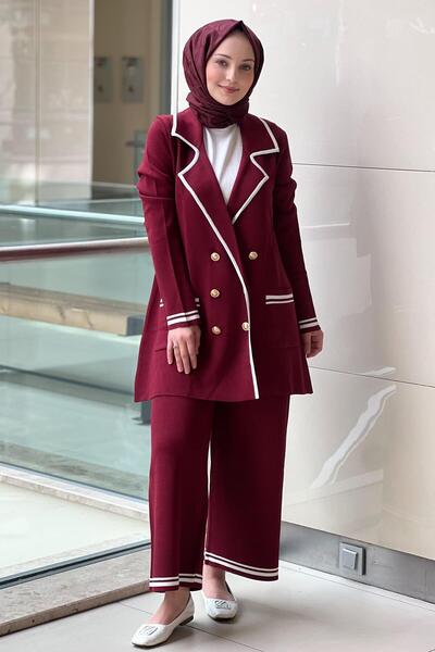 Ghisa Double-Breasted Collar Knitwear Blazer Trousers Set
