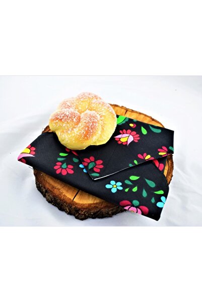 VeraGreen Padded, reusable, cotton napkin, for sandwiches, pastries, embroidery, black