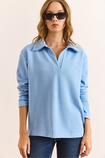 Olalook Bluză pentru femei Baby Blue cu guler polo Selanik BLZ-19002810