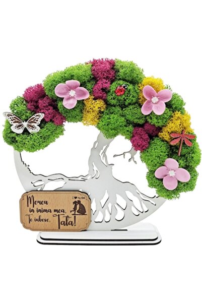 OEM Cadou Copacul Vietii, cu licheni stabilizati, din lemn alb, „Tata”, 20cm,...