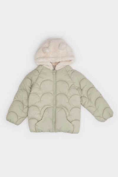 DeFacto معطف مقاوم للرياح ومقاوم للماء مزود بـ بغطاء رأس سحابات باللون الأخضر...