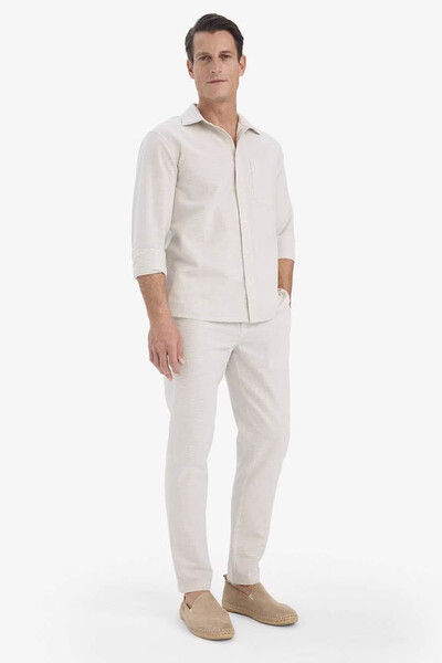 DeFacto 100% Cotton Slim Fit Linen Look Jogger Beige Men's Trousers D2671Ax/Bg672