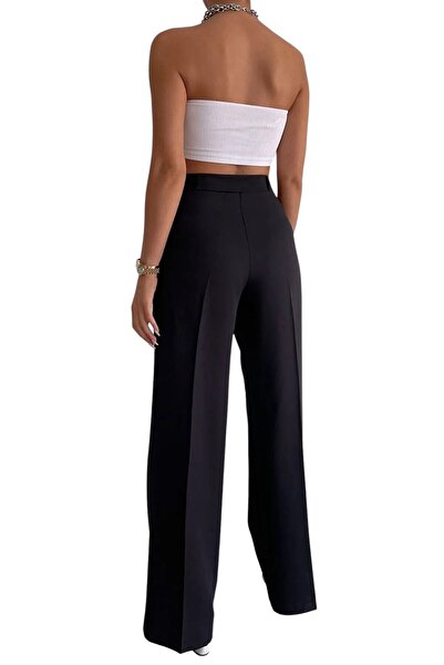 byhaziran butik Sylvia Women's High Waist Palazzo Pleated Black Fabric